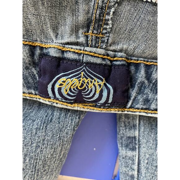 Womens Angels Raw Hem Bermuda Denim Shorts Blue Size 14 High Rise Stretch - Picture 7 of 9